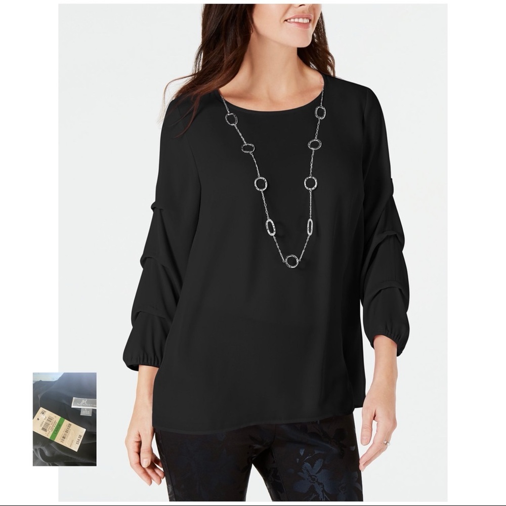 JM Collection NWT Black Statement Sleeve Necklace Top